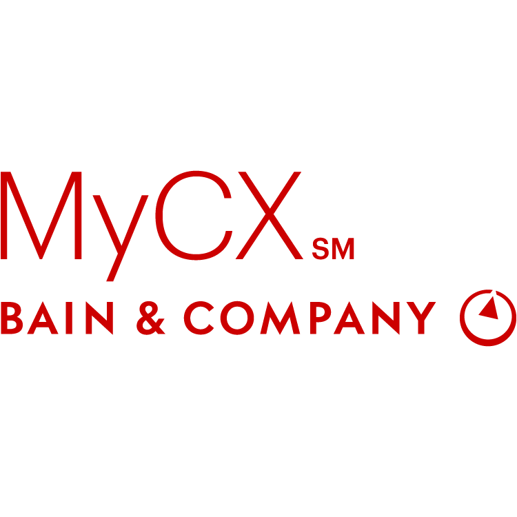 MyCX Bain & Company logo in red text with a small compass icon.