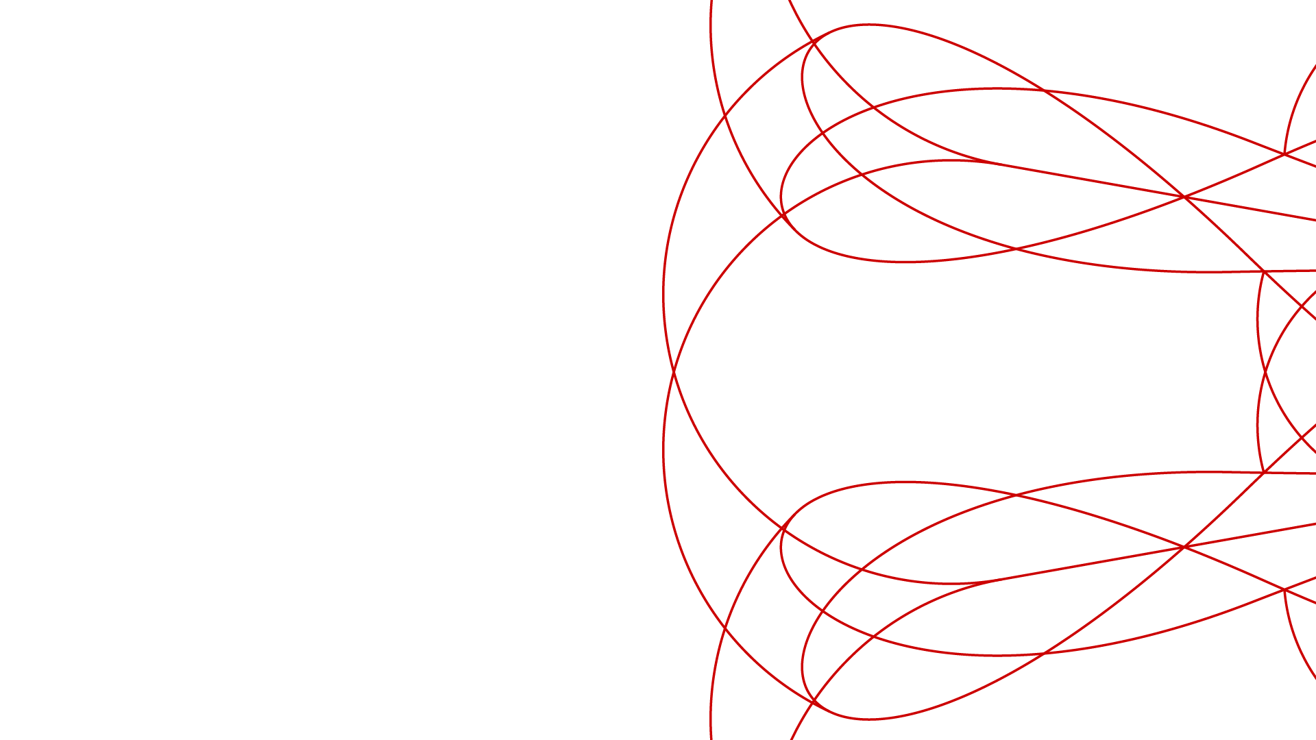 Red abstract lines on a white background, forming overlapping loops and curves.