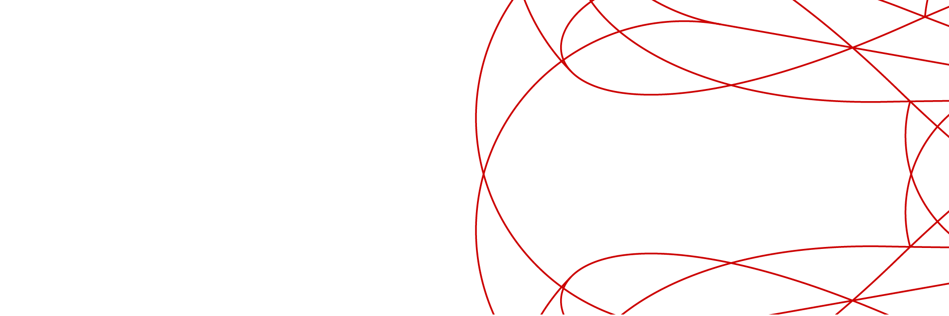 Red curved lines intersecting on a white background.