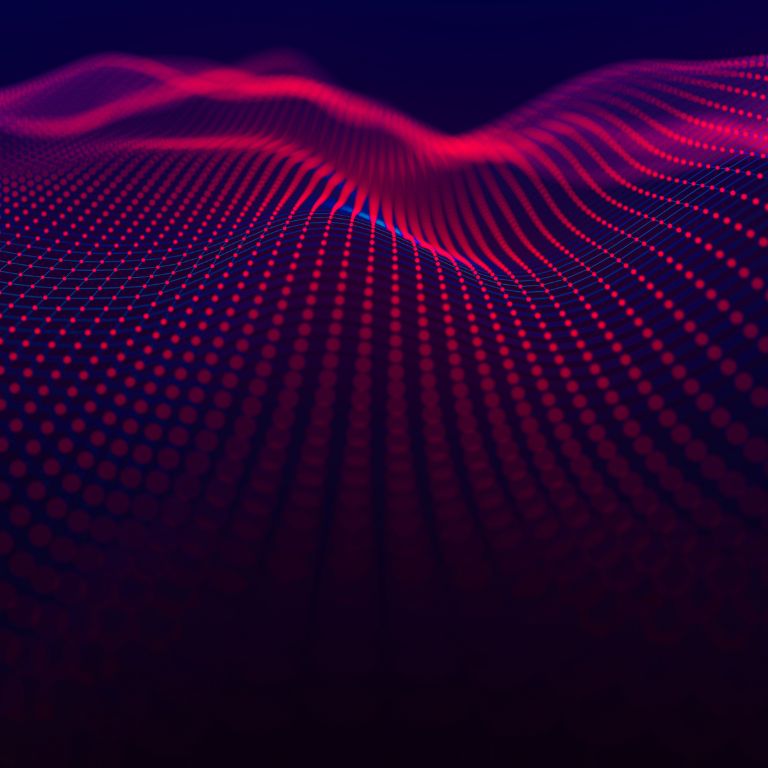 Abstrakte Datenvisualisierung mit roten Punkten auf dunklem Hintergrund – Symbol für digitale Finanzmärkte, Neobroker und moderne Investmenttechnologie.